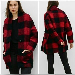 Aritzia Wilfred Free Off-Duty BuffaloPlaid Wool Red&Black Plaid Cardigan/Jacket